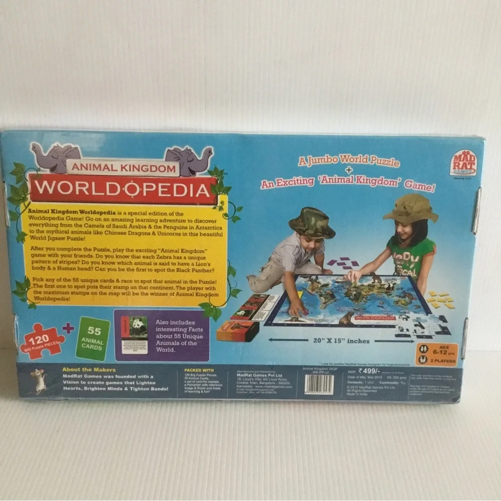 NEW Sealed Animal Kingdom Worldopedia Game World Jigsaw Puzzle Mad Rat India